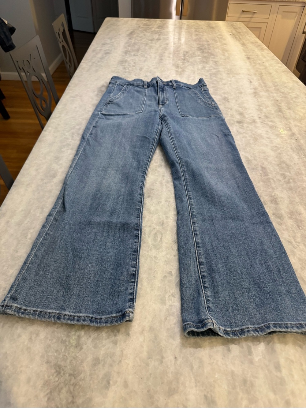 LOFT Medium Blue Flare-Leg Jeans with Patch Pockets